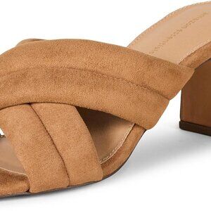 Women's Faux Suede Crossover Block Heel Sandals Padded Straps Memory Foam